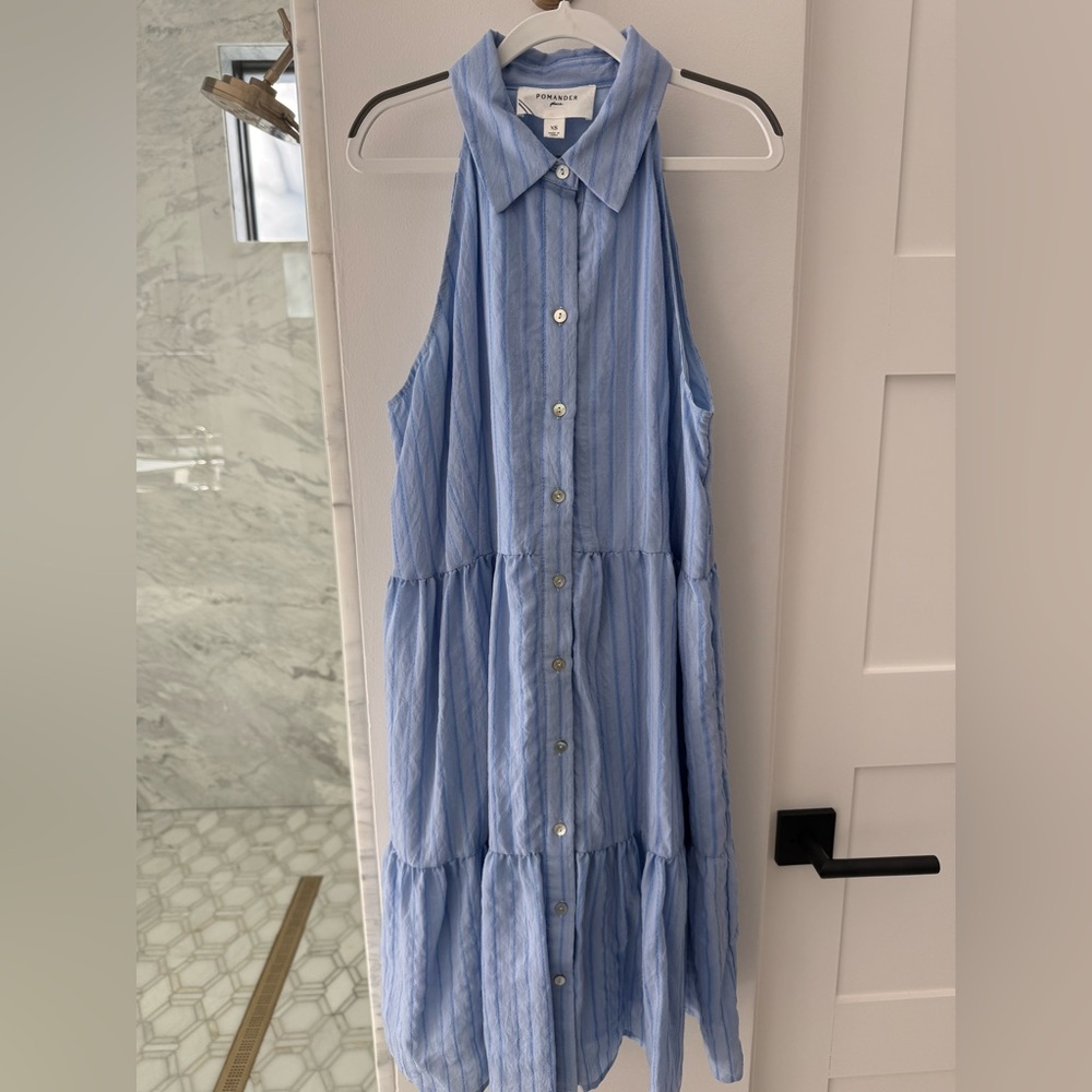 Pomander Place Blue Striped Sleeveless Dress